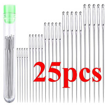 50 Large Eye Stitching Needles - 5 Sizes  Eye Hand Sewing Needles in Clear Storage Tube for Stitching, and Crafting