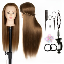 (A) Training Head 60cm Hairdresser Styling Head Synthetic Fiber Hair Styling Head, Hairdressing Headband Clip And Braid Set,