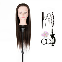 (B) Training Head 60cm Hairdresser Styling Head Synthetic Fiber Hair Styling Head, Hairdressing Headband Clip And Braid Set,