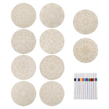 44 Pcs Wooden Mandala Painting Set 20 Mandala Unfinished Wood Cutouts with 24 Markers for Crafts Mandala Wood Slices