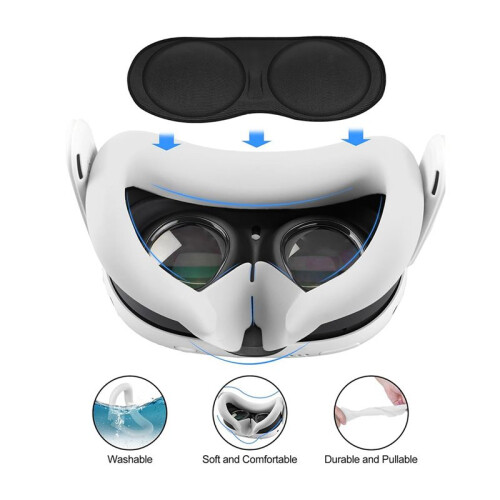 4x for Meta Quest 3 Protective Cover Handle Controller Grips,Front Shell Headset Cover and Face Cover,White 2