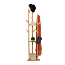 Bamboo Entryway Storage Set (2-Piece) – 9-Hook Coat Rack with Shelves & Cotton Rope Kids Basket