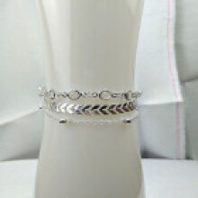(Silver) 3pcsset Beach Summer Fashion Fishbone Chain Crystal Zircon Chain Anklet Beads