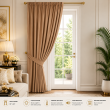 (Beige, 66" X 84" OR 168cm X 213cm. (Single Panel Curtain)) 100% Blackout Curtains Thermal Insulated Pencil Pleat Curtain Pair with Tiebacks