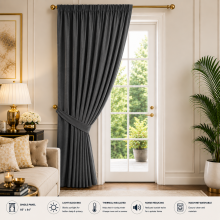 (Dark Grey, 66" X 84" OR 168cm X 213cm. (Single Panel Curtain)) 100% Blackout Curtains Thermal Insulated Pencil Pleat Curtain Pair with Tiebacks