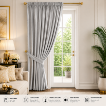 (Light Grey, 66" X 84" OR 168cm X 213cm. (Single Panel Curtain)) 100% Blackout Curtains Thermal Insulated Pencil Pleat Curtain Pair with Tiebacks