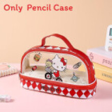 (RedKT) Red Cat Kt Double Layer Transparent Pen Case With Storage For Stationery School And