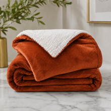 (Rust, Single (130 x 150 cm)) Luxury Super Soft Sherpa Fleece Blanket Faux Fur Sofa Mink Warm Thick Reversible Throw