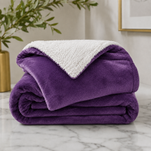 (Purple, Super King (230 x 270 cm)) Luxury Super Soft Sherpa Fleece Blanket Faux Fur Sofa Mink Warm Thick Reversible Throw
