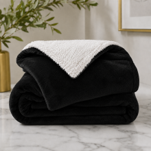(Black, Super King (230 x 270 cm)) Luxury Super Soft Sherpa Fleece Blanket Faux Fur Sofa Mink Warm Thick Reversible Throw
