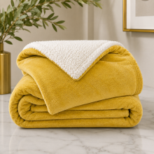 (Ochre, Single (130 x 150 cm)) Luxury Super Soft Sherpa Fleece Blanket Faux Fur Sofa Mink Warm Thick Reversible Throw