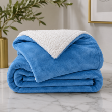 (Sky Blue, Single (130 x 150 cm)) Luxury Super Soft Sherpa Fleece Blanket Faux Fur Sofa Mink Warm Thick Reversible Throw