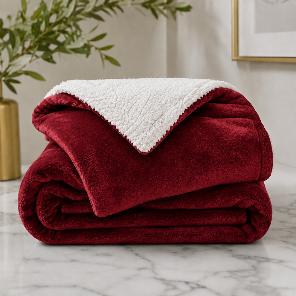 Photos - Duvet ) Luxury Super Soft Sherpa Fleece Blanket Faux Fur Sofa Mink Warm Thick Reversible Throw Red(Burgundy, Double (150 x 200 cm)