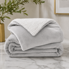 (Silver, King (200 x 240 cm)) Luxury Super Soft Sherpa Fleece Blanket Faux Fur Sofa Mink Warm Thick Reversible Throw