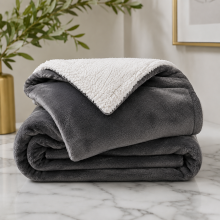 (Grey, Single (130 x 150 cm)) Luxury Super Soft Sherpa Fleece Blanket Faux Fur Sofa Mink Warm Thick Reversible Throw