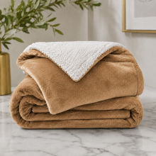 (Camel, Single (130 x 150 cm)) Luxury Super Soft Sherpa Fleece Blanket Faux Fur Sofa Mink Warm Thick Reversible Throw