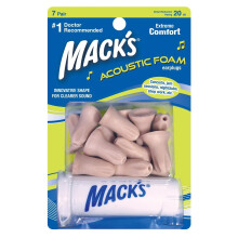 Mack's Acoustic Foam Ear Plugs with Free Travel Case (7 Pair) - Beige