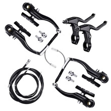 Complete Bike Brake Set, Black Front and Rear Bike MTB Hybrid Brake Inner and Outer Cables and Lever Kit Includes Callipers Levers Cables Black