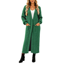 Women's Thin Type Stylish Cable Knit Cardigan with-Green XL