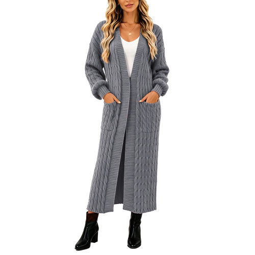 Women's Thin Type Stylish Cable Knit Cardigan with-Gray M