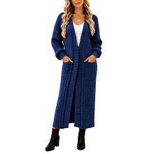 Women's Thin Type Stylish Cable Knit Cardigan with-Blue M