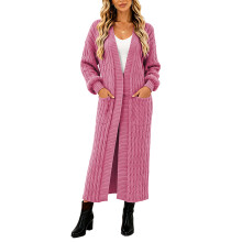Women's Thin Type Stylish Cable Knit Cardigan with-Pink XL