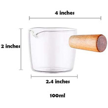 6 ST Transparent Glasgräddkanna med Trähandtag, Kaffemjölk Gräddkanna. 100 Ml