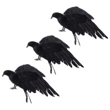 3X Halloween Prop Feathers Crow Bird Large 25X40cm Spreading Wings Black Crow Toy Model Toy,Performance Prop