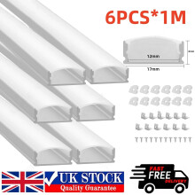6 Pack LED Aluminium Channel Profile 3.3ft Extrusion U-Shape Strip Lights Cover