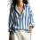 Women's Striped Button Down Shirt Long Sleeve Collared-Blue L 1