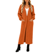 Women's Thin Type Stylish Cable Knit Cardigan with-Orange XL