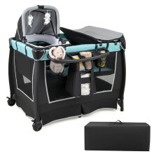 Babyreiswieg met speelbox, 6-in-1: schommelwieg en aankleedtafel.