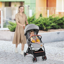 Kinderwagen met zonnekap, verstelbare rugleuning van 95-175 graden, grijs