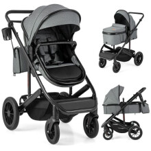 3-in-1 converteerbare kinderwagen met opklapbare reiswieg, grijs