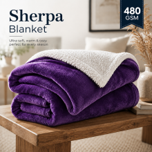 (Single Sherpa Blankets, Purple -Sherpa Blanket) Sherpa Fleece Blankets Reversible Plush Throw Soft Warm Luxurious Double Layer Sofa Bed Blanket