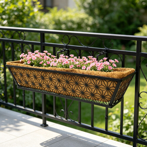 Window Flower Box Holder with Black Iron Structure, 61 x 18 x 12 1