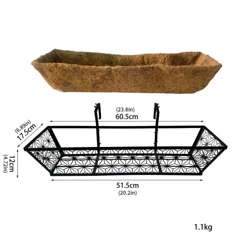 Window Flower Box Holder with Black Iron Structure, 61 x 18 x 12 2