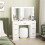 Kaptafel met spiegel, 12 ledlampjes, 7 lades, wit 4