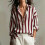Women's Striped Button Down Shirt Long Sleeve Collared-Purple M 10