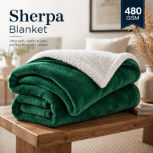 (Double Sherpa Blankets, Green -Sherpa Blanket) Sherpa Fleece Blankets Reversible Plush Throw Soft Warm Luxurious Double Layer Sofa Bed Blanket