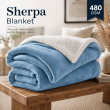 (Double Sherpa Blankets, Sky Blue -Sherpa Blanket) Sherpa Fleece Blankets Reversible Plush Throw Soft Warm Luxurious Double Layer Sofa Bed Blanket