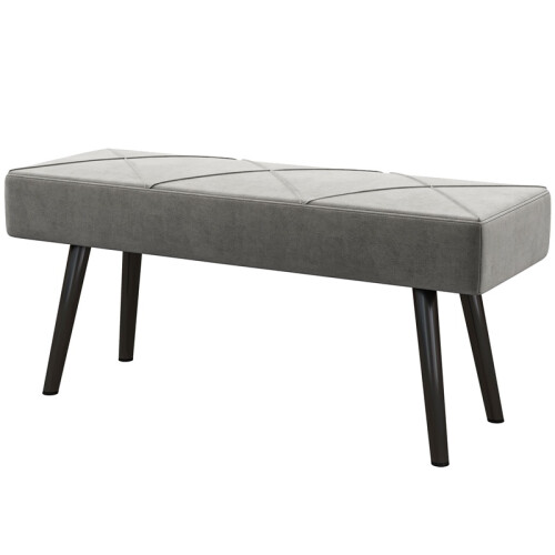 Velvet Upholstered Bench, Bed Bench, 100x36x45cm, Grey 1