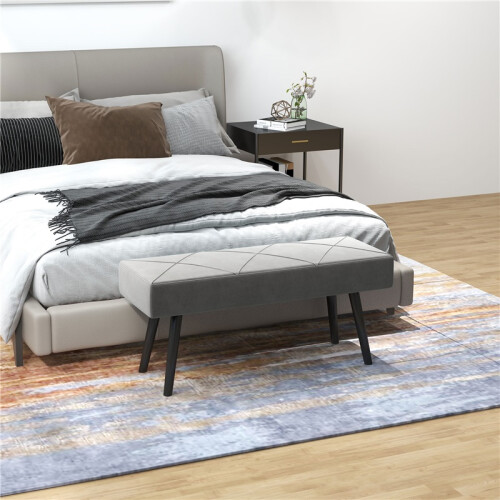 Velvet Upholstered Bench, Bed Bench, 100x36x45cm, Grey 2