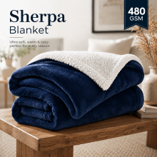 (Single Sherpa Blankets, Navy Blue -Sherpa Blanket) Sherpa Fleece Blankets Reversible Plush Throw Soft Warm Luxurious Double Layer Sofa Bed Blanket