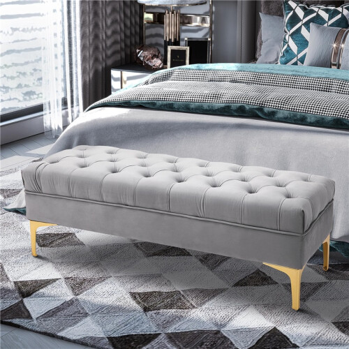 Velvet Bed Bench with Raised Legs Light Grey 2