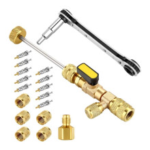 Ventielkernverwijderingsgereedschap en HVAC-Servicesleutelset met Zeskantbitadapter, Maat SAE 1/4 en 5/16 Poort, 10 Stuks Ventielkernen Et