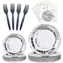 Disco Party Supplies Vaisselle Set Disco Assiette Serviette Fourchette Disco Anniversaire Rock Dance Music Party, 200 PièCes