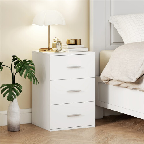 White MDF Nightstand with 3 Drawers for Bedroom Storage 2