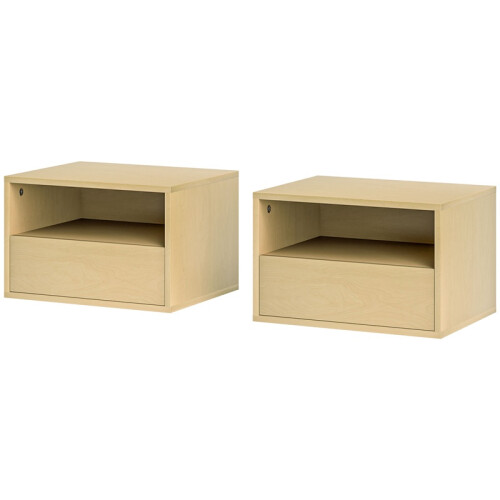 Wall Mounted Bedside Table Set, 2 Pieces, Natural Finish 1