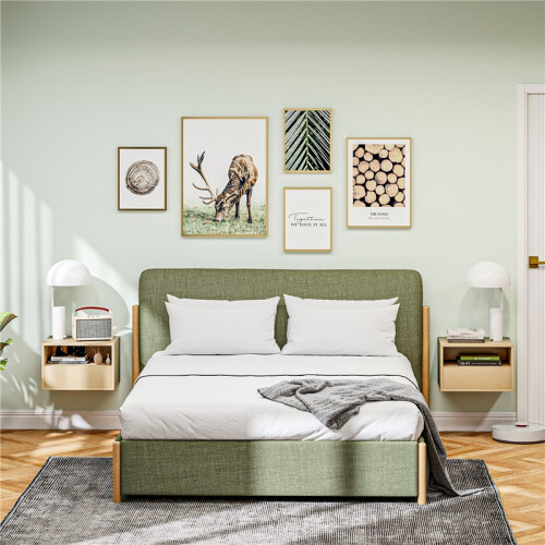 Wall Mounted Bedside Table Set, 2 Pieces, Natural Finish 2